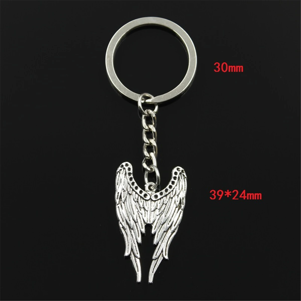 New Fashion Men 30mm Keychain DIY Metal Holder Chain Vintage Angel Wings 39x24mm Silver Color Pendant Car Keychain Gift