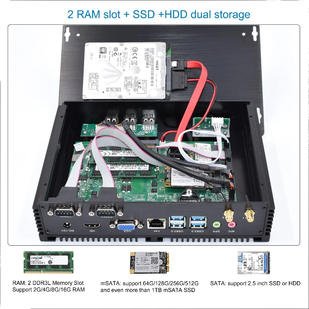 Fanless Industriële X86 Mini Pc I7-8565U I5-8250U 7*24 Werken 2 * RS232 Hdmi Vga 1 * Lan 7 * Usb Wifi Aluminium Robuuste Itx Computer