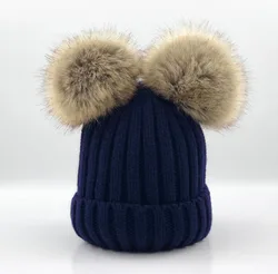 Baby Girls Boys Winter Warm Gorros Para Bebe big size 15cm faux Fur Pompom Ball Kids women Knitted Beanies Hat