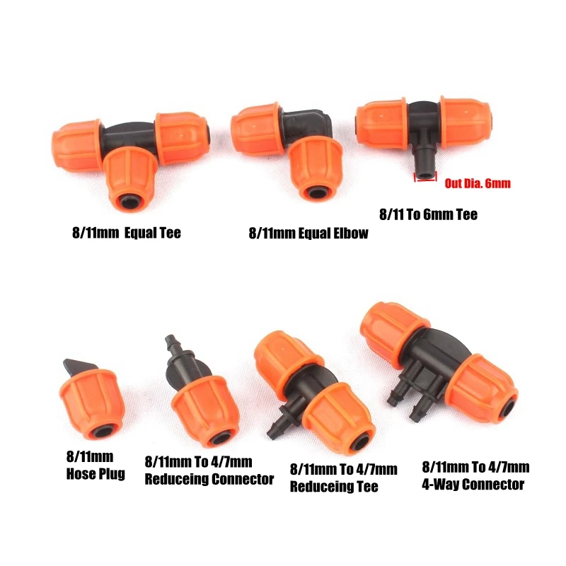 5pcs 8/11 9/12mm Garden Hose Connectors Drip Irrigation System Pipe Connector Gardening Watering Kits Lock Nut Water Connectors