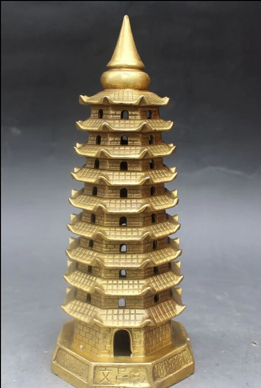 

song voge gem S0002 9" Chinese Feng shui Religion Brass Buddhism Buddha Stupa Pagoda Tower Statue