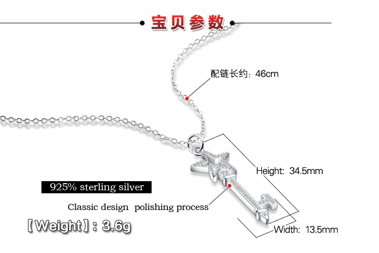 Fashion 925 Sterling Silver necklace Female Girls Rising Star Pendant Silver Clavicle Necklace Lady Teen Wedding Neck Chain