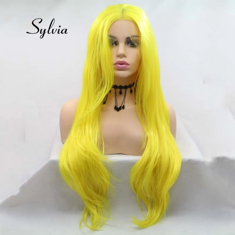 

Sylvia Synthetic Yellow Lace Front Wigs For Women Hair Natural Wave Wig Heat Resistant Fiber Cosplay Wig Middle Part