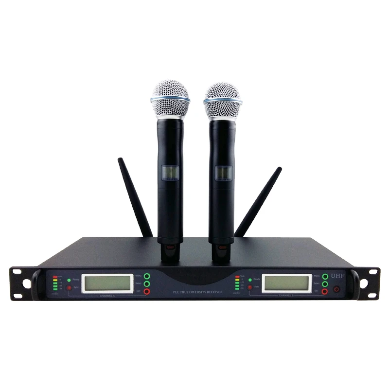 Top Quality  for Stage !! UR24D PLL True Diversity UHF Wireless System With Dual Handheld Wireless Microphone