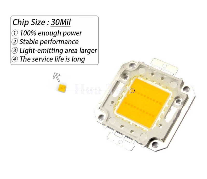 Мощный светодиодный чип 100 Вт, 50 Вт, 30 Вт, 20 Вт, 10 Вт, 30*30 мил, Epistar SMD COB, DIY, прожектор, лампа, теплый/холодный белый, интегрированный, полный ватт