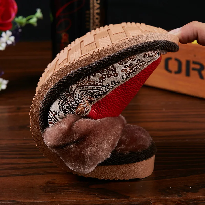 Mntrerm 2020 New Genuine Leather Home Slippers High Quality Winter Women Slipper Plush Warm Indoor Shoes Lovers Leather Slippers