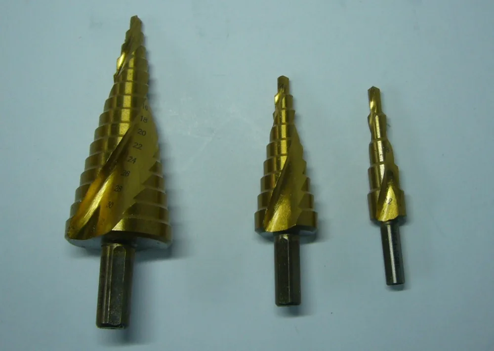 3 PCS lớn HSS thép Bước Cone khoan Titanium Bit Set kit lỗ 4-12/20/32mm Dint