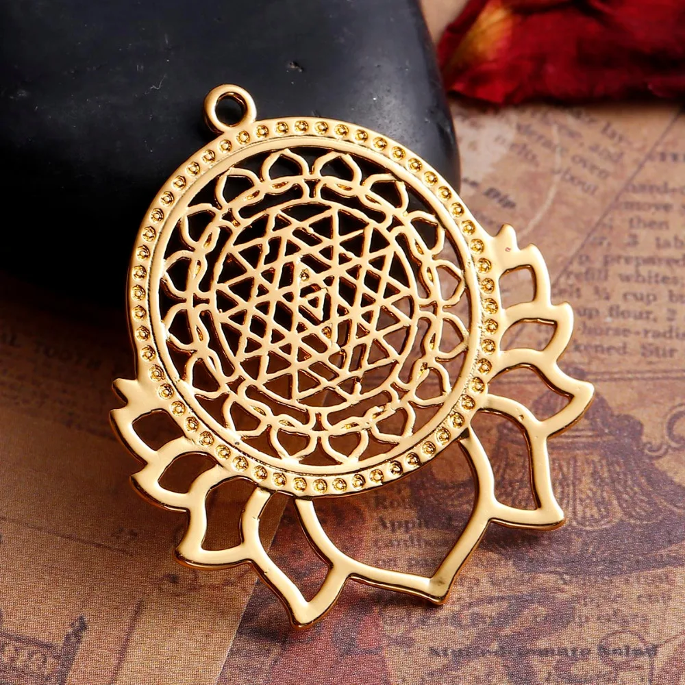 Hot Sri Yantra Meditation Pendants For Handmade Components Silver Color Lotus Hollow Flower Style DIY Jewelry Findings,1 PC