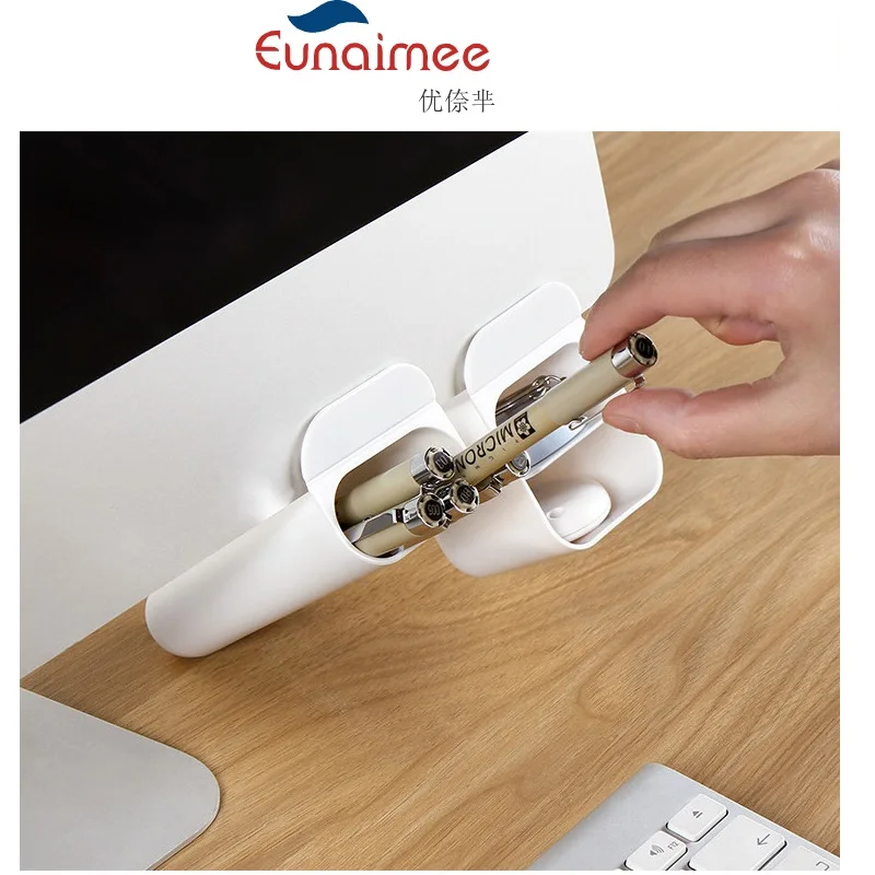 Stationery Pen Holder Makeup Storage Stick On Desktop Plastic Office Pencil Box Desk Organizer Brush Pot