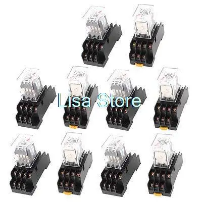 

HH54PL AC380V Coil 4PDT Red Lamp Electromagnetic Power Relay w Socket Base 10Pcs