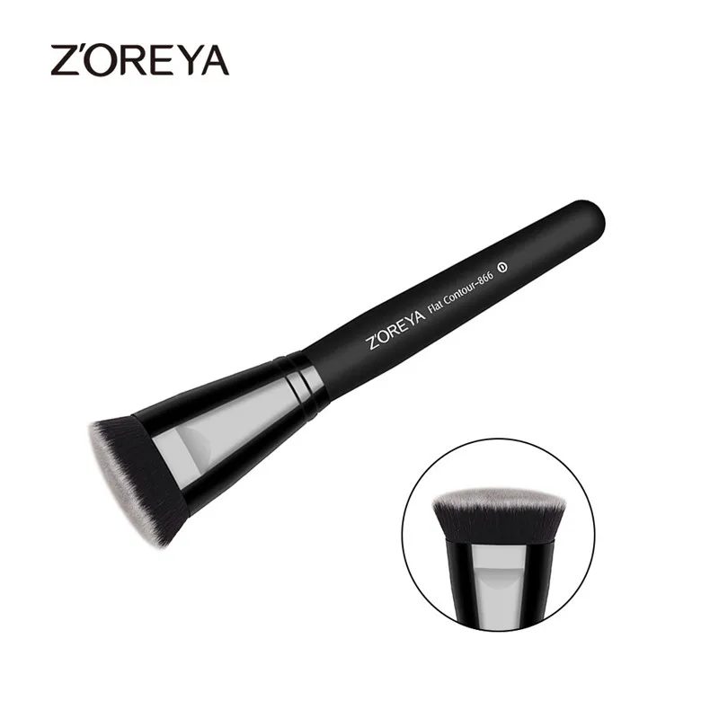 ZOREYA Brand Single Black Flat Contour Makeup Brush Dense Synthetic Hair High Quality Ferrule Professional Make Up Tools