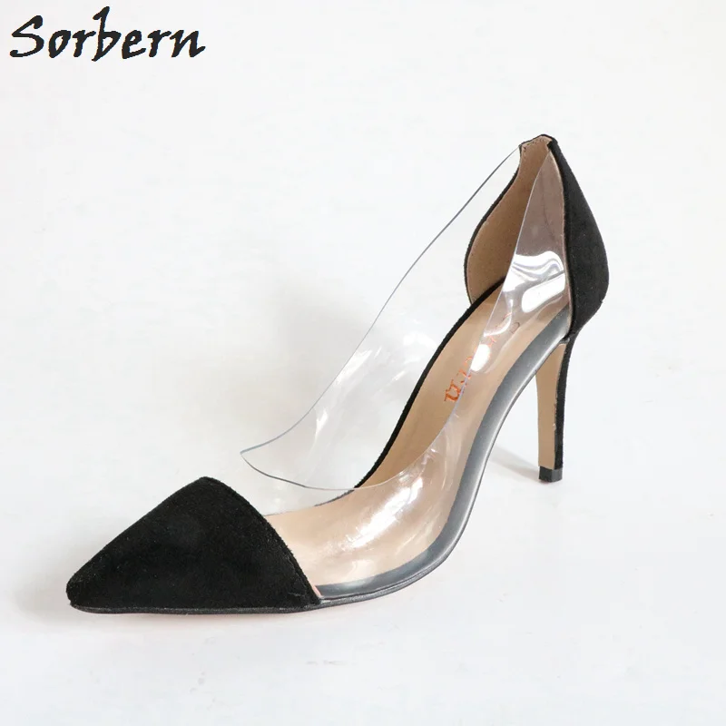 

Sorbern Black Women Pumps Shoes Ladies Heels Pointed Toe Stilettos 8-9Cm Ladis Shoes Size 37 Party Shoes Pvc Clear Shoes 2018