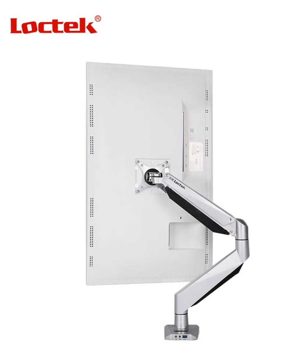 Loctek d7h mola de gás de alumínio suporte de monitor de mesa de movimento completo tudo-em-um braço de montagem para pc carregando 9-20kg com porta de áudio e usb