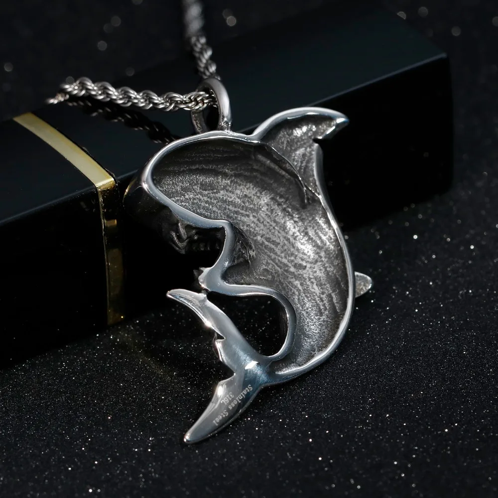 HaoYi Stainless Steel Shark Pendant Necklace For Men Fashion Vintage Punk Jewelry Accessories