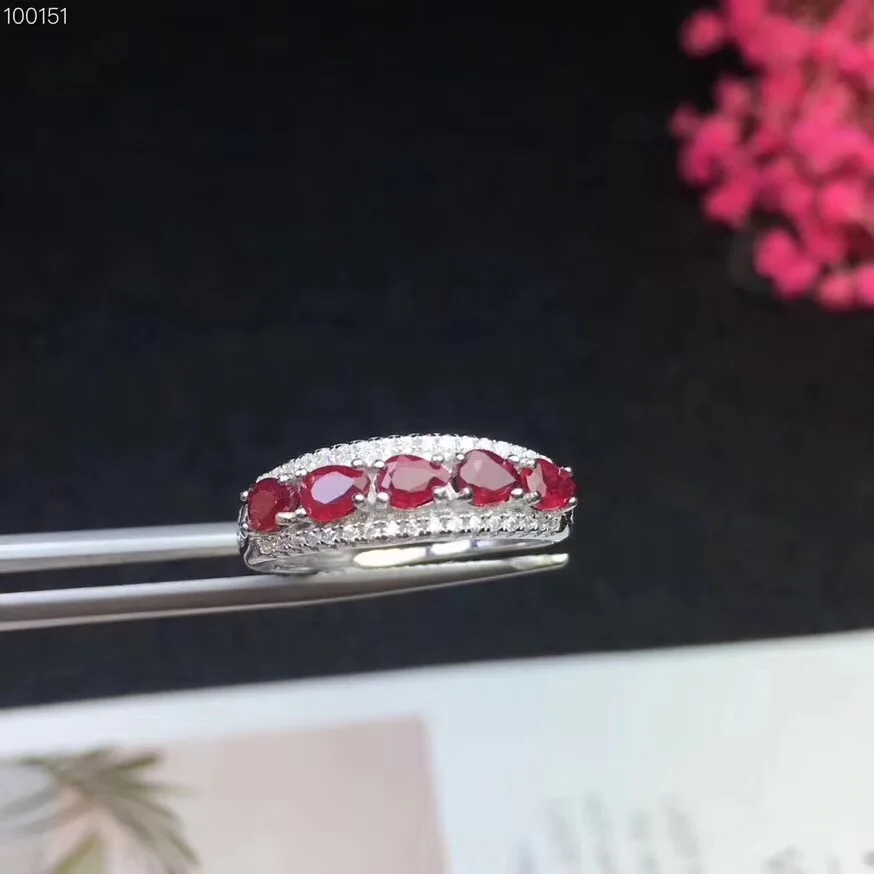 Natural ruby ring Free shipping Natural and real ruby 925 sterling silver 3*4mm 5pcs