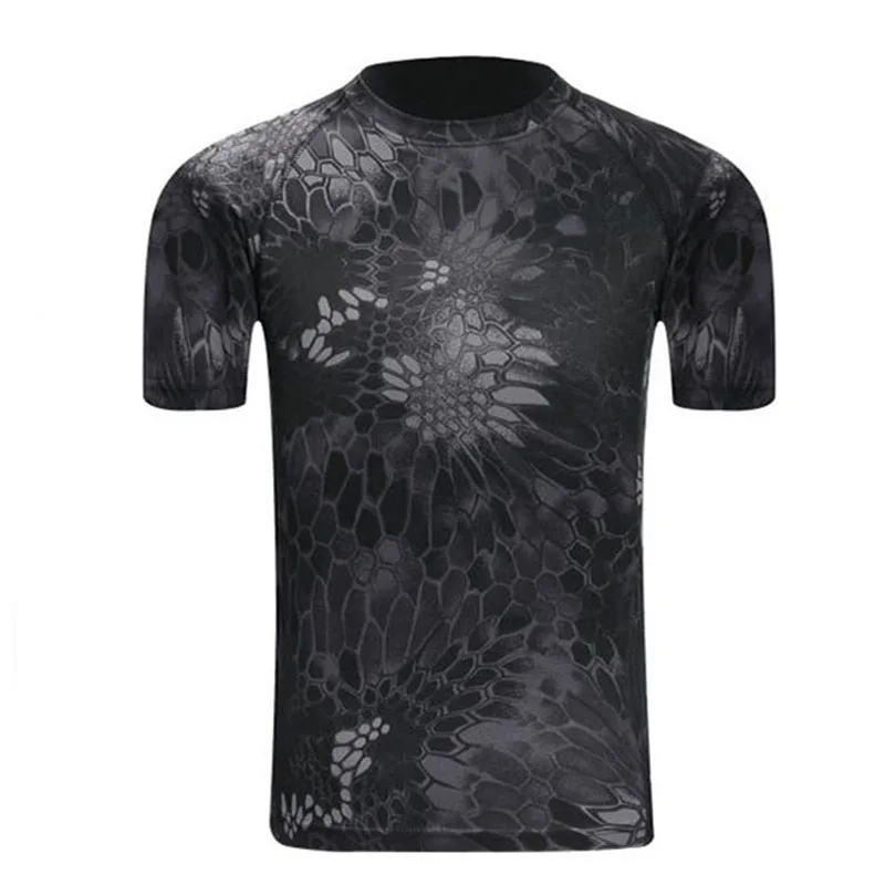 Koszula w kamuflaż szybkie suche oddychające rajstopy armia taktyczna koszulka męska kompresja T Shirt Fitness lato Bodybulding