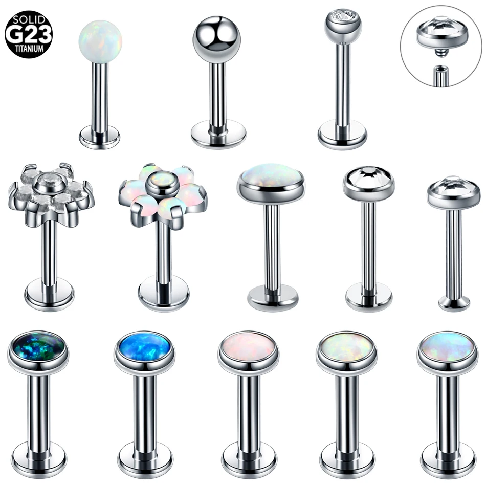 1 Máy Tính Titan Nội Bộ Ren Đá Quý Môi Nhẫn Xỏ Labret Xoắn Tragus Opal Orelha Sụn Xuyên Bông Tai Khuyên Trang Sức