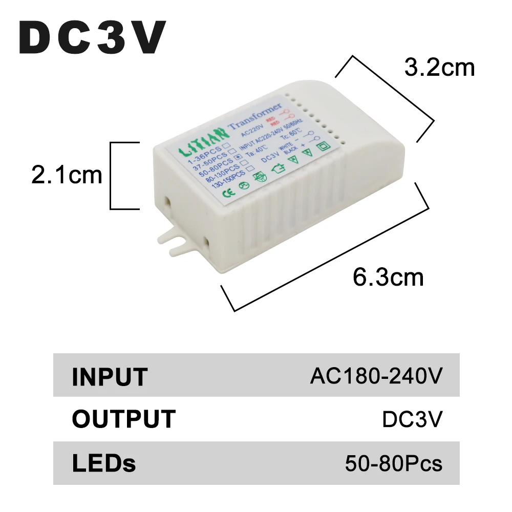 1-80pcs Led Electronic Transformer 220V To DC3V Low-Voltage LED Controller Power Supply LED Driver 15mA For Light Emitting Diode