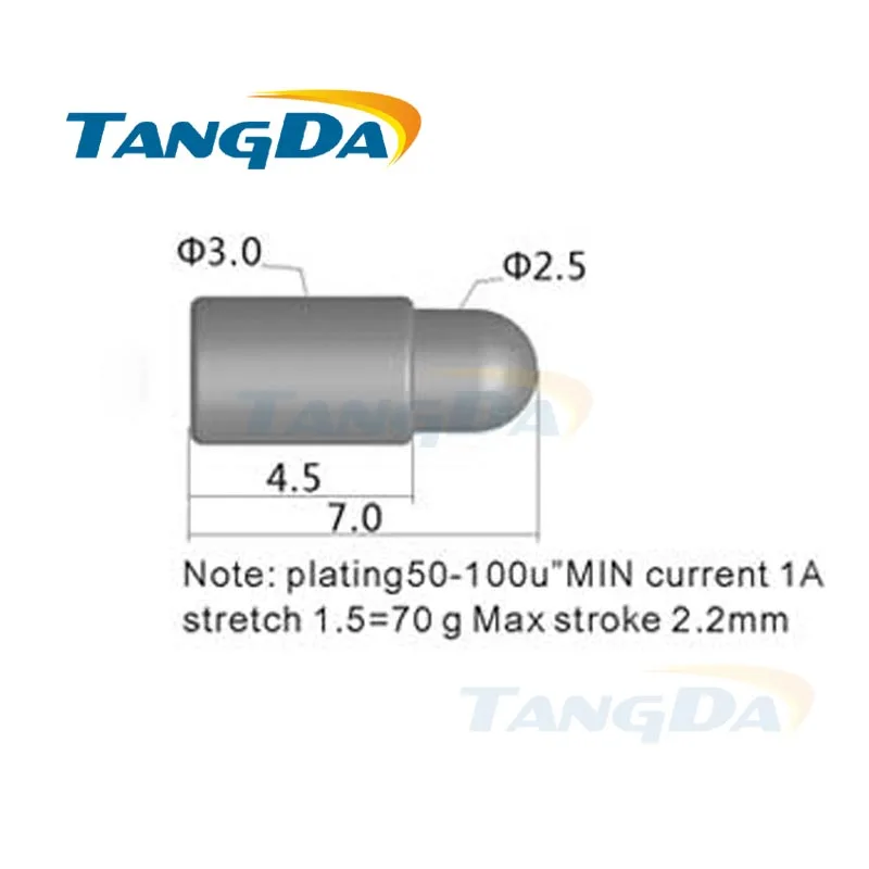 Tangda pogo pin connector DHL D 3*7 Hmm spring high current 1A plating 50-100u