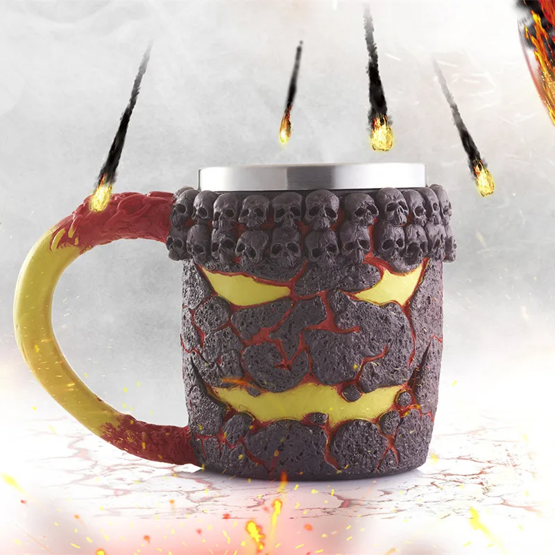 New Halloween Double Wall Stainless Steel 3D Magma Monster Mug Resin Bronze Monster Cup Drinking Coffee Cup