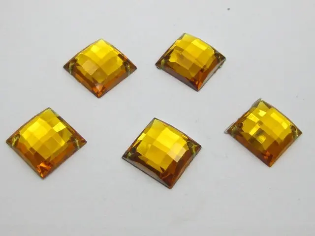 

100 Gold Flatback Acrylic Square Rhinestone Button 14mm Sew on bead