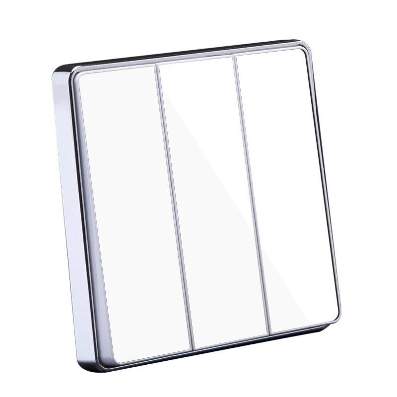 3 Gang 1Way/2Way Luxury Glass Mirror Surface Panel Light Switch Home Hotel White Color 86mm Square Wall Switch