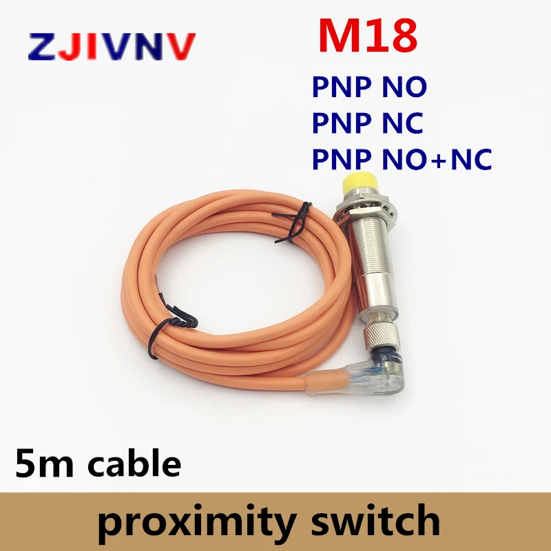 

M18 connector type proximity inductive sensor switch PNP NO/NC/NO+NC, DC 3 wire, 4 wire normally open/close switch 5m cable plug