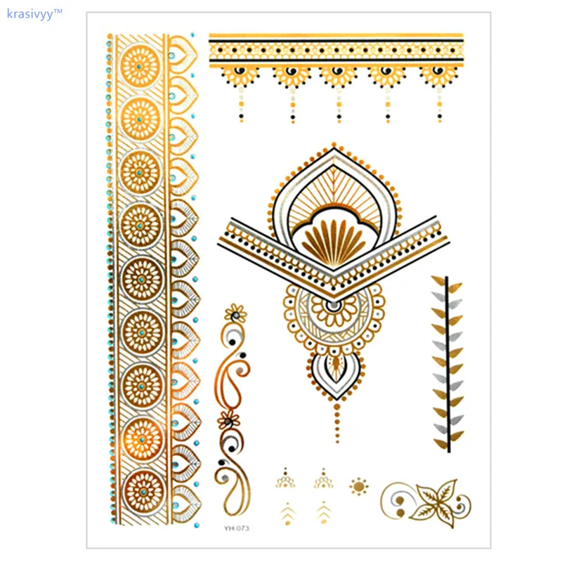 Temporary golden silver tattoos sticker Indian style tattoos hand body art flash tattoo paste makeup girl waterproof fake tattoo