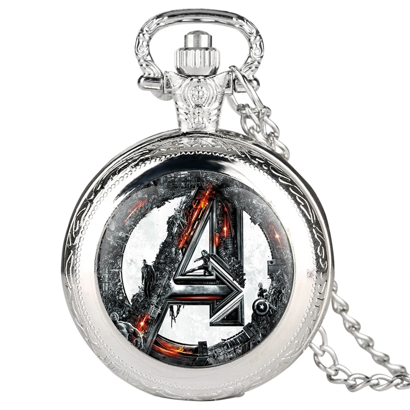 Marvel Movie The Avengers Ultron Retro Quartz Pocket Watch Necklace Pendant Chain Fob Watch Men Hours Unisex Gifts for Men Fans