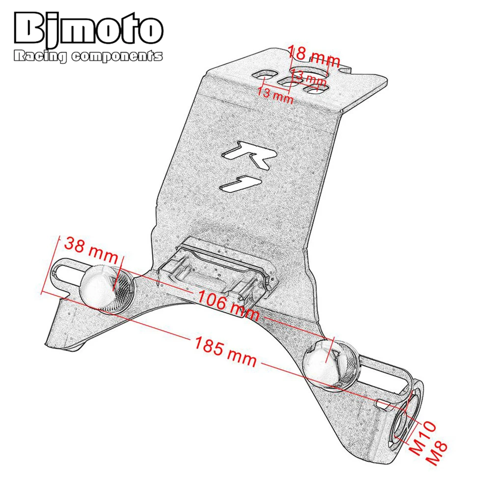 BJMOTO Motorcycle License Plate Holder Support Tail Lights Holder Rear Mount Bracket with Led Light For Yamaha YZF-R1 R1 04-14