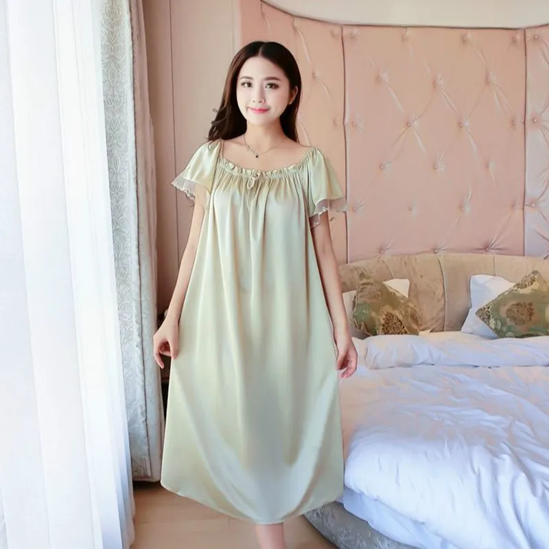 Big Yards 4XL New Sexy Silk Nightgowns Women Casual Chemise Nightie Nightwear Lingerie Nightdress Sleepwear Dress