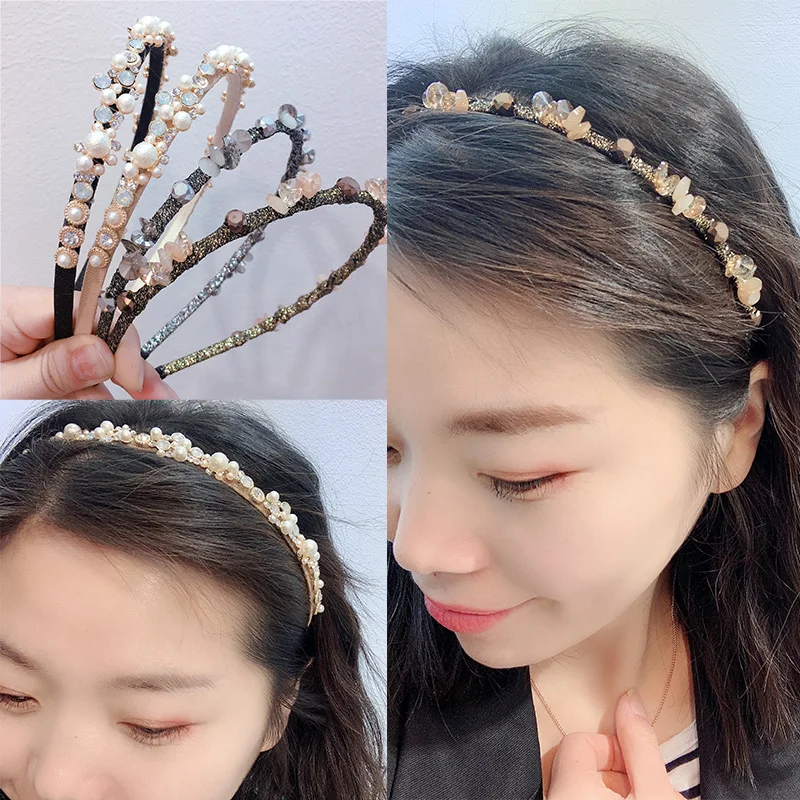 

Fashion lady Pearls hair hoop Hair Accessories Women Girls Handmade beads Hair Band Hair Ponytail Rope Hairbands headwear