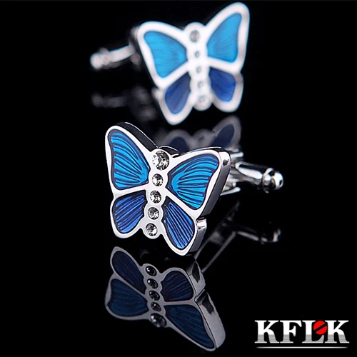 

KFLK Luxury shirt cufflinks for women Brand cuff buttons Blue cuff link High Quality Animal Butterfly abotoaduras Jewelry