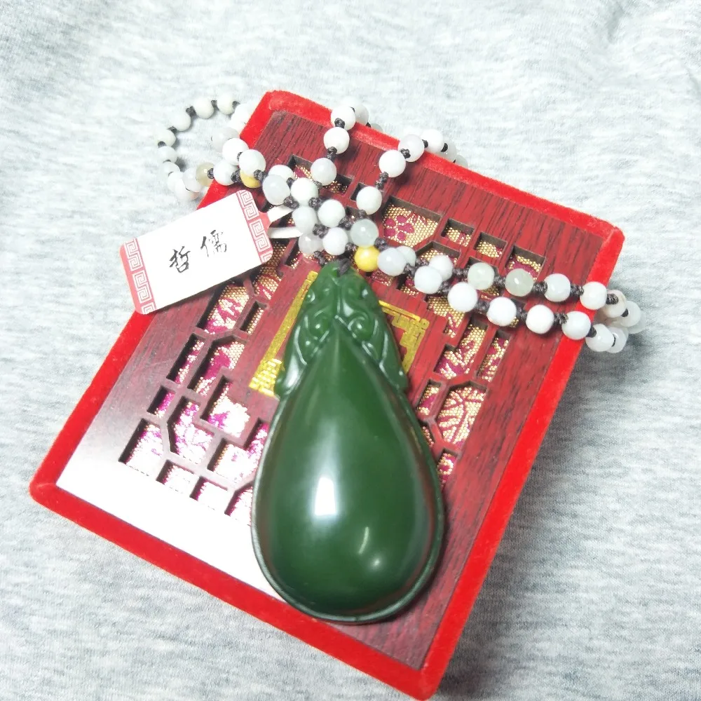 Zheru Jewelry Pure Natural Hetian Biyu Carving Water droplets Pendant Three-color jadeite jade necklace