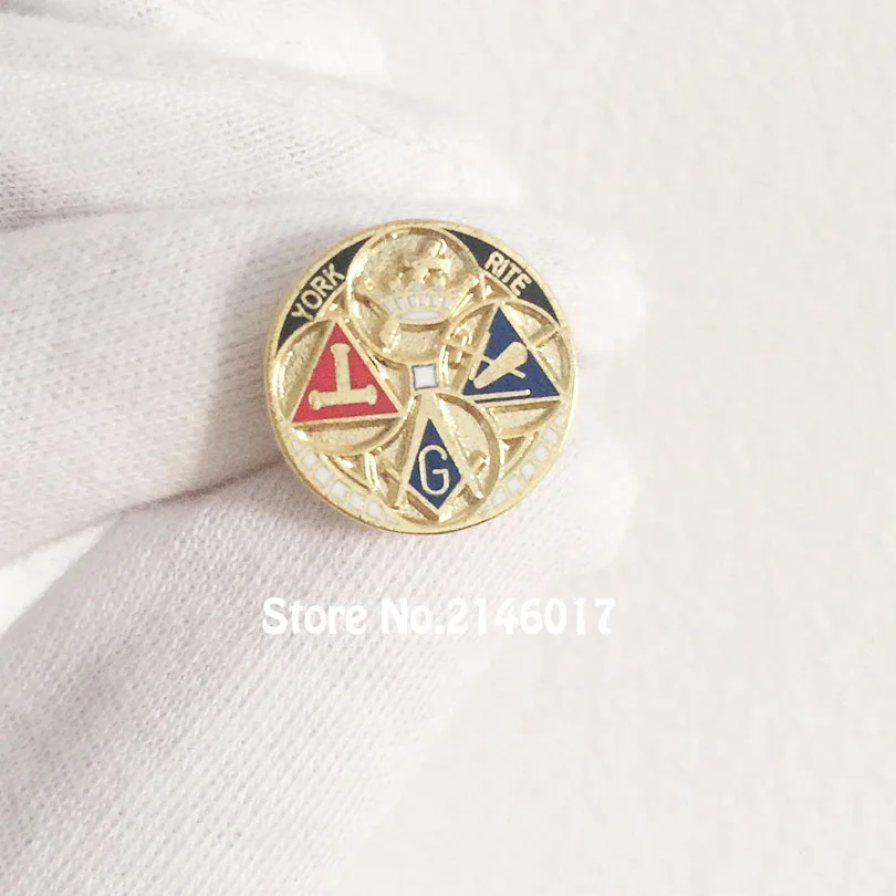 

100pcs Factory Customized Hard Enamel Lapel Pin Badge Free Masons Pins Masonic York Rite Tool Round Shape Freemasonry Brooch