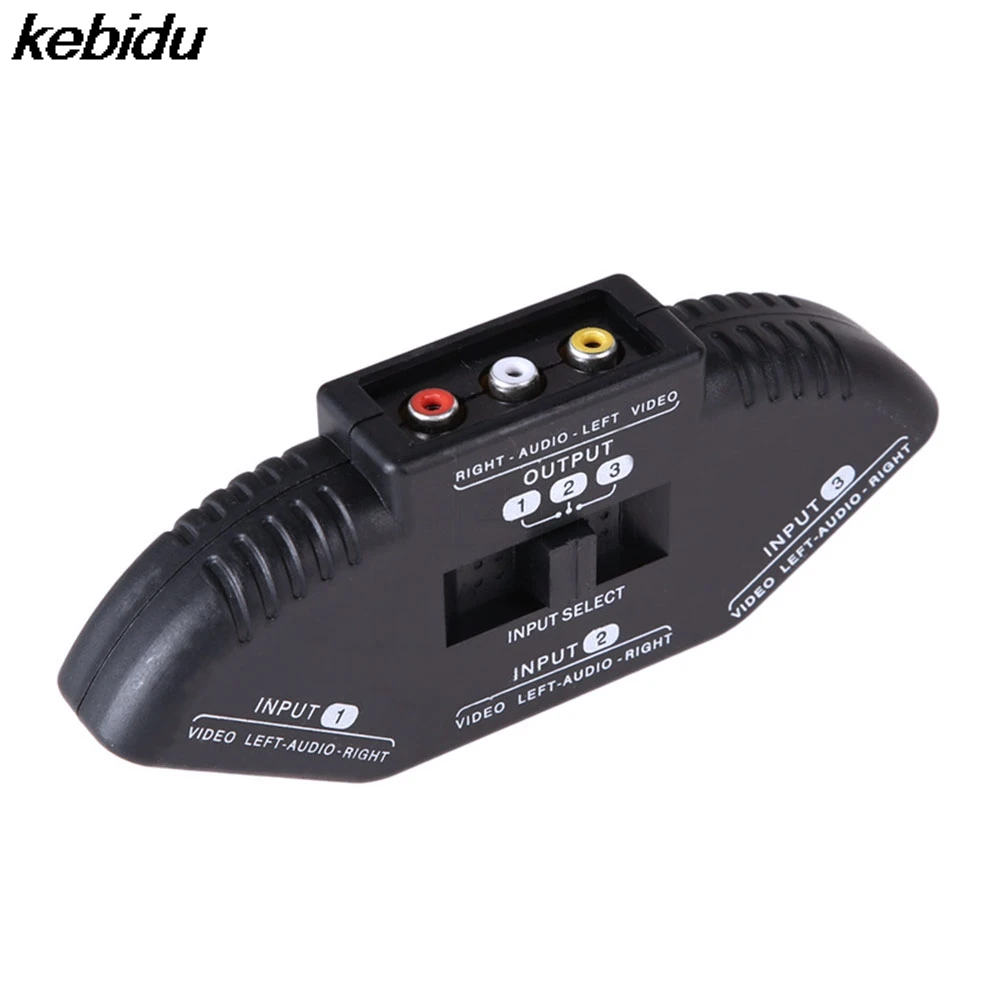 kebidu Black Selector 3 Ports Audio Video Game Switch Splitter Cable AV RCA for Wii TV DVD for XBOX for PS2