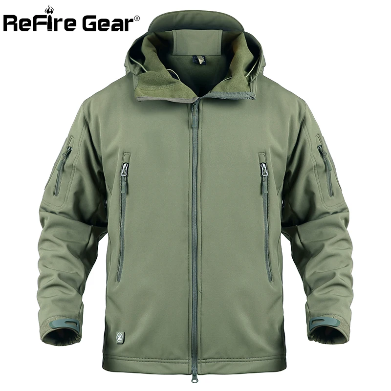 ReFire Gear Army Tactical Jacket Men Softshell Waterproof Camouflage Military Jacket Male Camo Clothes Winter Hoodie Jacket Coat