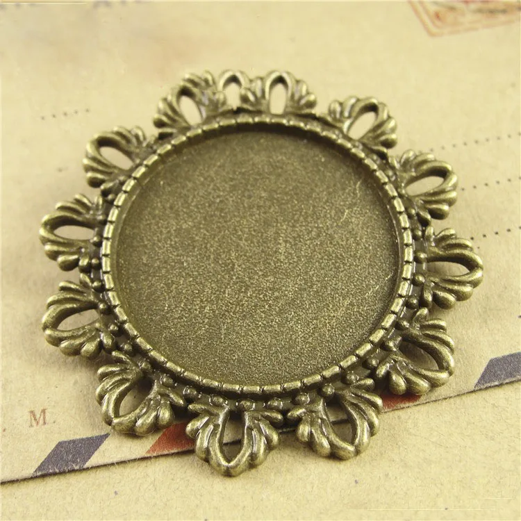 카보숑 앤티크 브론즈 브로치 베이스, 로마 스타일 펜던트, 세팅 핏 카보숑 트레이, DIY 쥬얼리 파인딩, 25mm, 로트당 5 개