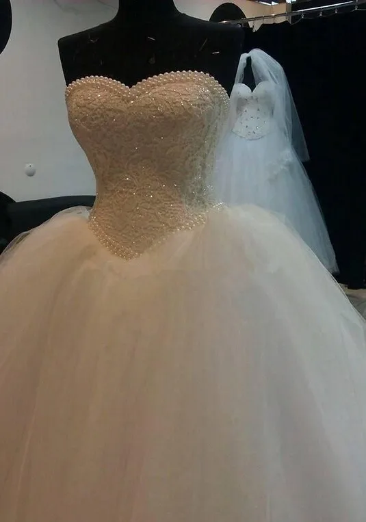 Vestidos de novia de encaje blanco marfil sin tirantes, corsé, corpiño transparente, Bola de novia, cuentas de perlas, tul, tamaño 2-22W, novedad de 2018