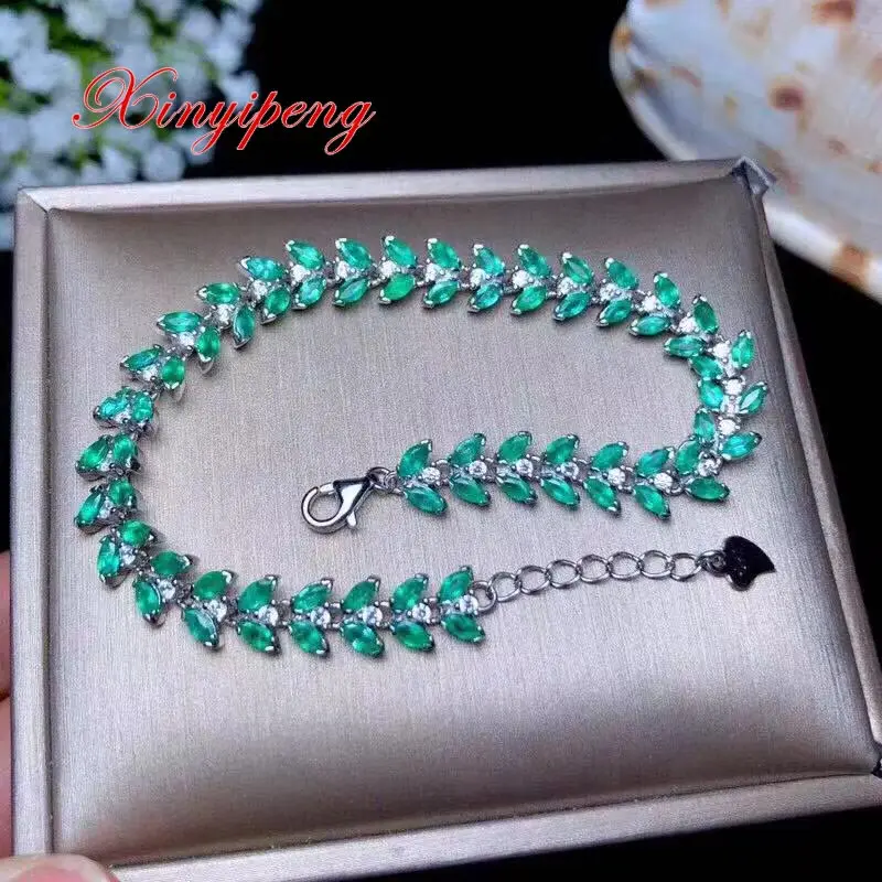 

Xin yi peng 925 silver plated white gold inlaid natural emerald bracelets Women bracelet luxury precious