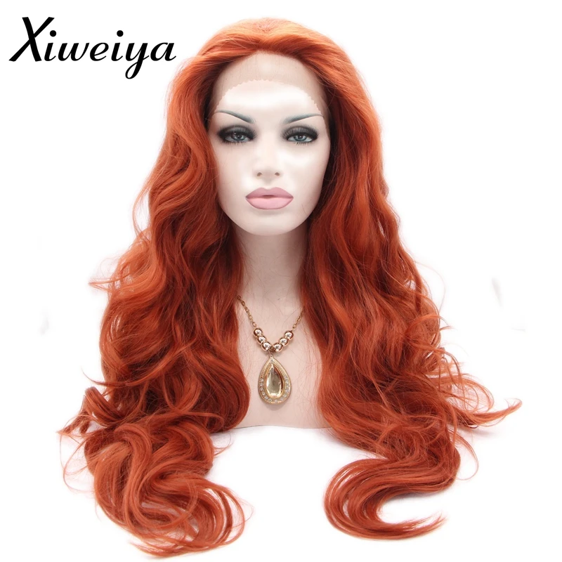 Xiweiya Heat resistant Synthetic copper red lace front wig white women long red hair wig body wave glueless drag queen soft wig