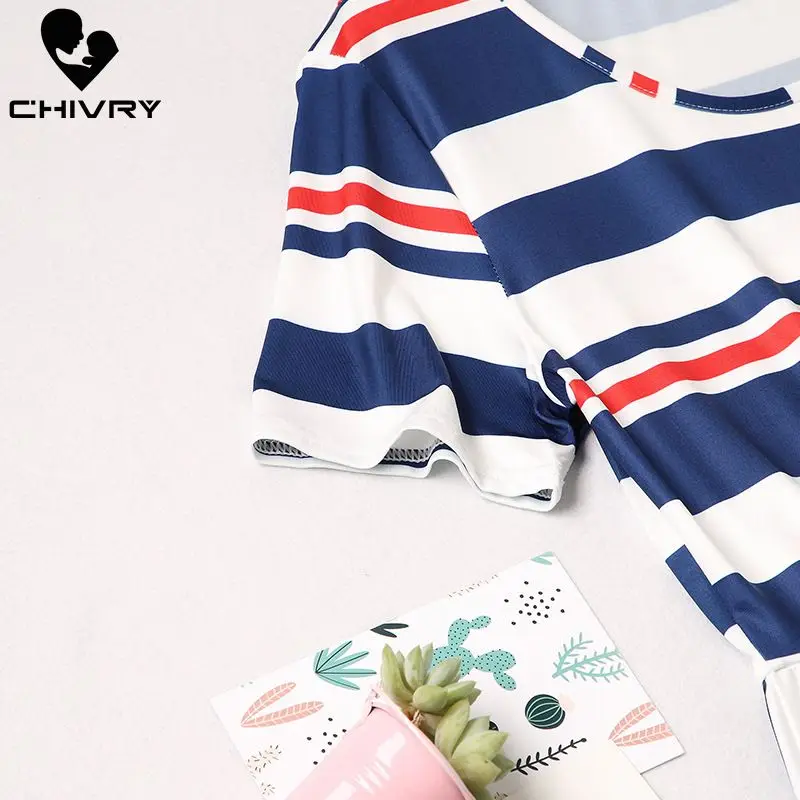 Chivry New Mother Daughter Dresses Short Sleeve Striped Long Maxi Dress Mom and Daughter Dress Family Matching Outfits Clothes