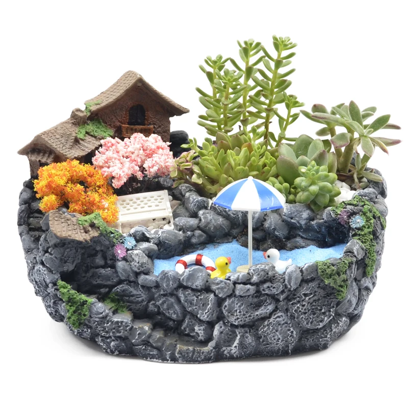 

Resin Big Flower Pot Planter Garden Plants Succulents Bonsai Potted Flowers Desk Garden