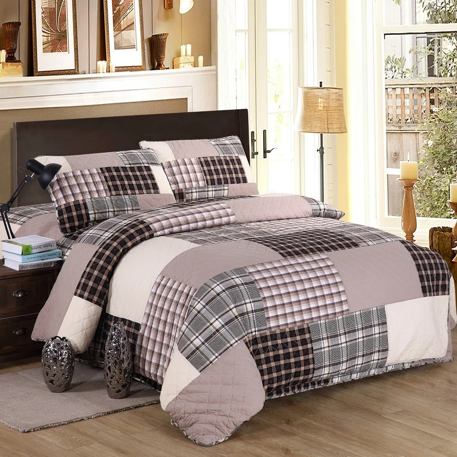 

CHAUSUB Plaid Cotton Quilt Set 3PC Bedspread on the Bed Queen Size 4PC Patchwork Duvet Cover Set Quilted Blanket on Bed Coverlet