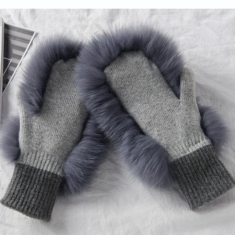 Winter Warm Genuine Fox Fur Covered Gloves Women Fashion Real Fox Fur Glove Outdoor Russia Thick Glove Women Warm