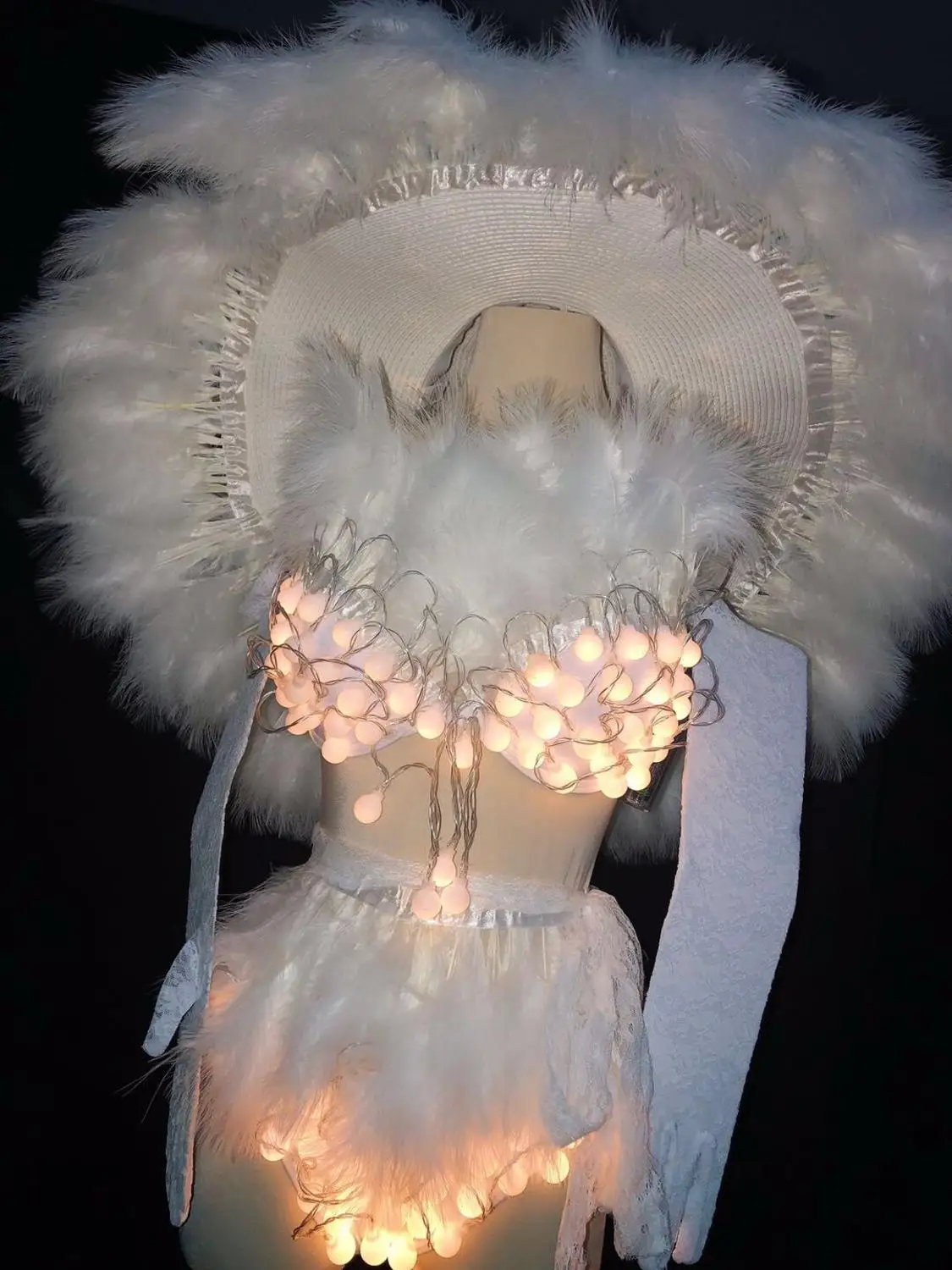 White feather led lumious stage costume Singer dancer women gogo show party wear