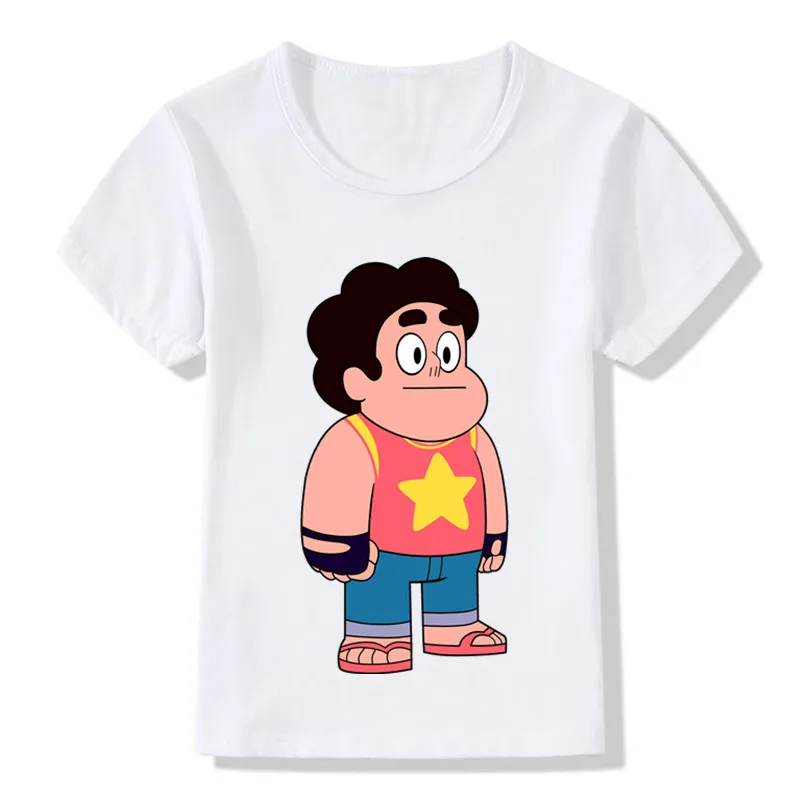 Children Cartoon Steven Universe Print Funny Steven Design T shirt Kids Summer Tops Boys and Girls White T-shirt,HKP5054