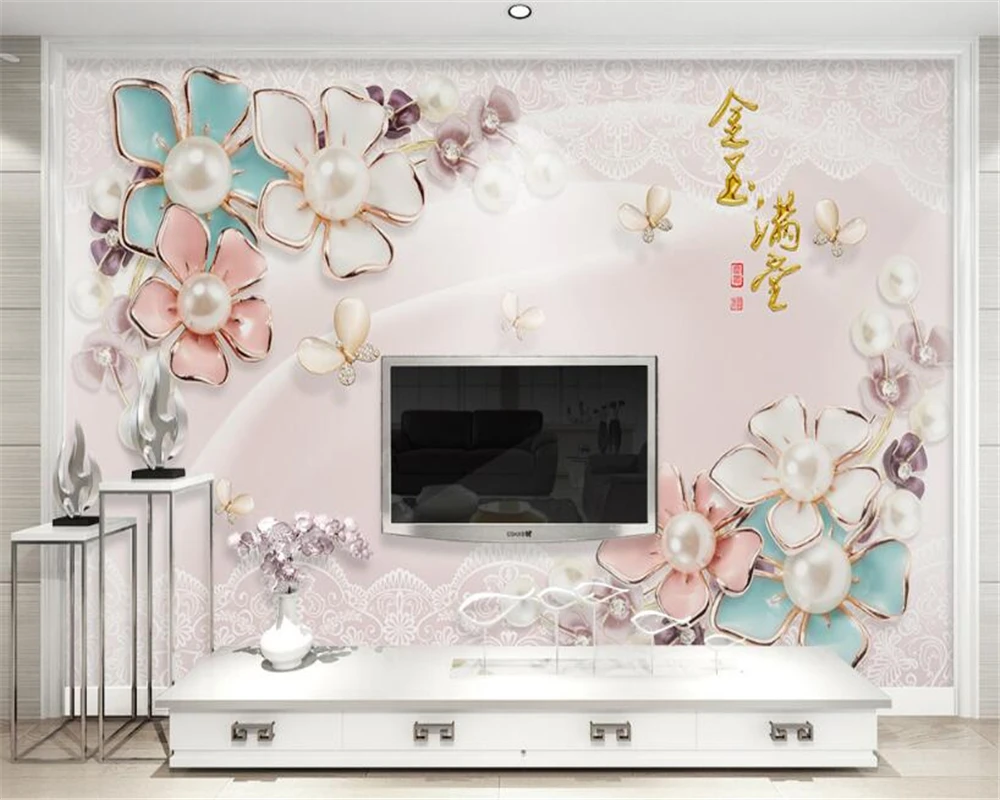 Beibehang Custom wallpaper pearl flower European jewelry TV background living room bedroom murals 3d wallpaper papel de parede