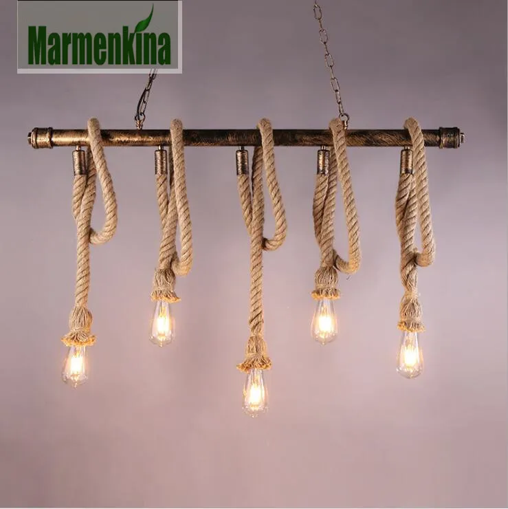 

Iron art water pipe hemp rope pendant lamp restaurant living room bar clothing store lights.E27*10,AC110-240V.