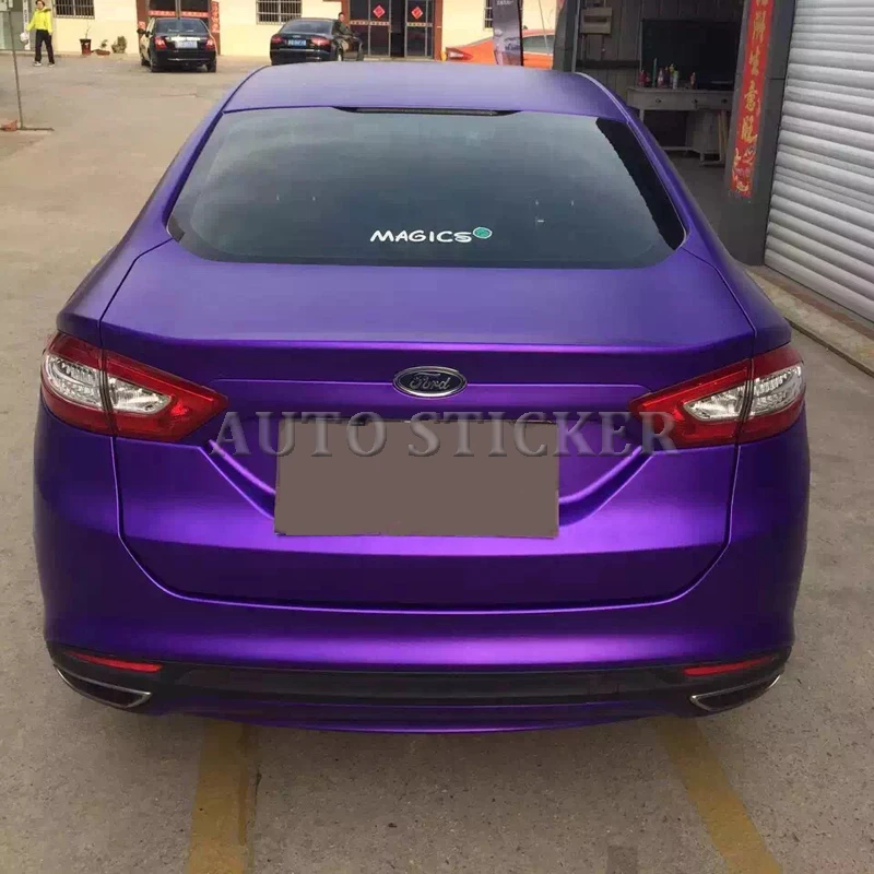 

Purple Matte Metallic Chrome Vinyl Car Wrap With Air Bubble Free Purple Satin Car Wrap Film Covering 1.52*5/10/15/20m